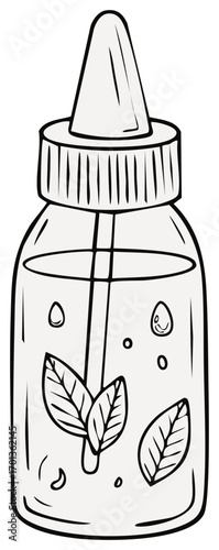 Herbal Essence Bottle Sketch: Aromatic Oil with Leaves