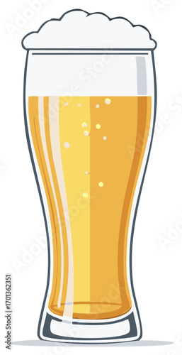 Cartoon Glass of Beer with Foam Vector Illustration