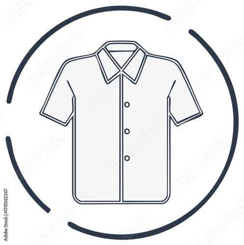 Line art illustration of a button down shirt within a circle