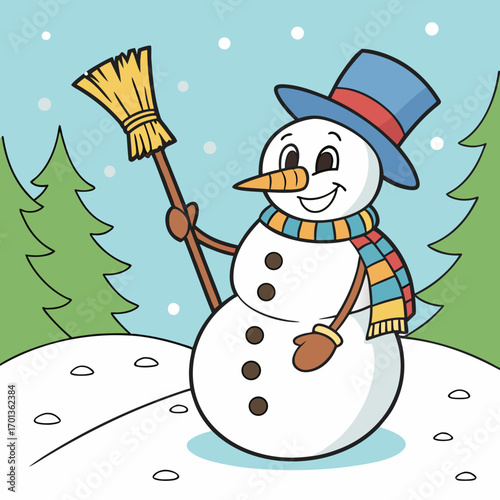snowman with broom