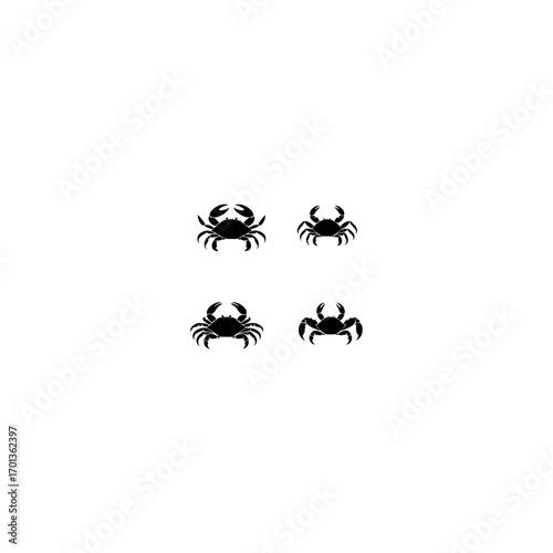 Set of crab silhouette vector on transparent background 