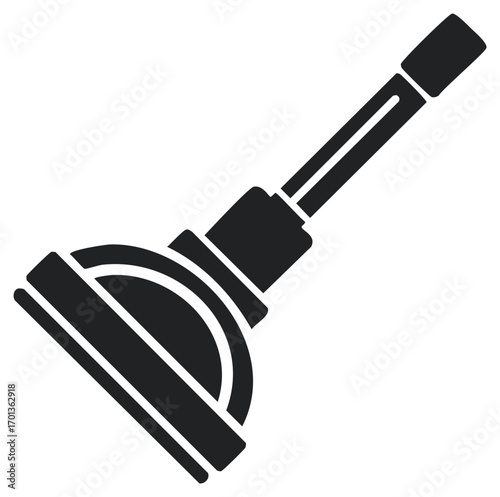 Black silhouette of a drain unclogger tool with a rubber cup and handle