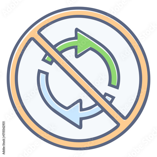 No Recycle Circular Arrows Prohibition Symbol Graphic Concept Illustration