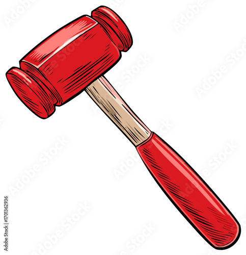Red wooden gavel illustration for justice legal and auction concepts