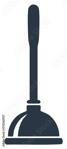 Plunger icon for plumbing repair. Black silhouette of simple household tool for unblocking sinks and toilets.