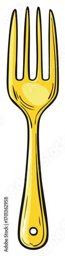 Bright Yellow Gold Four Prong Dinner Fork Utensil Illustration