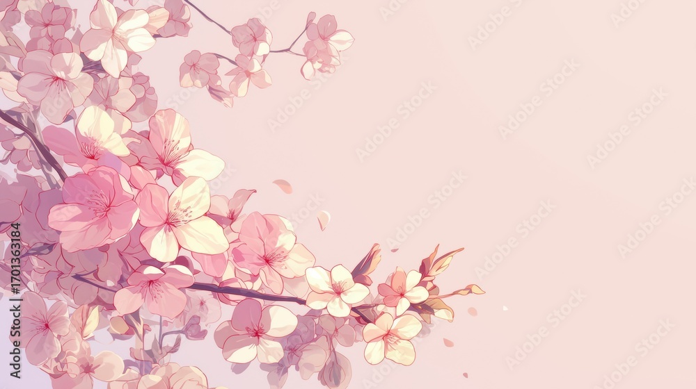 Fototapeta premium Delicate Pink Cherry Blossoms Against a Soft Pastel Background