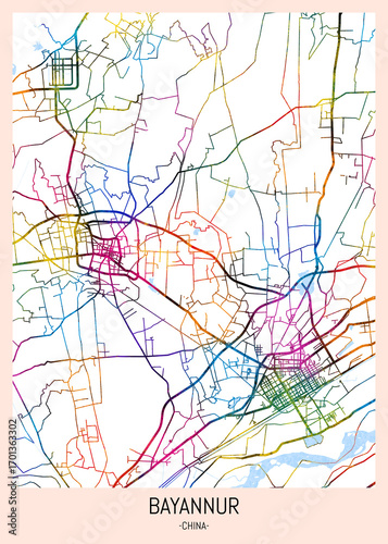 Wallpaper Mural Bayannur China City Map. downtown printable Landmarks print painting, travel art banner modern city, urban city art, background abstract Torontodigital.ca