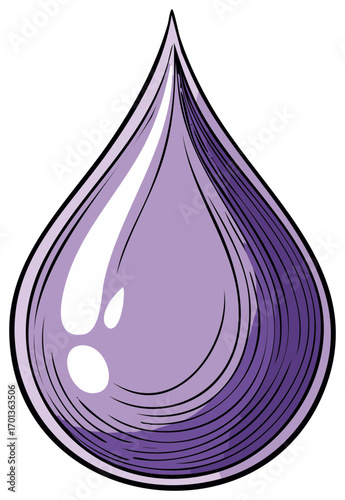Stylized Violet Drop with Glossy Surface Water Droplet Icon Graphic