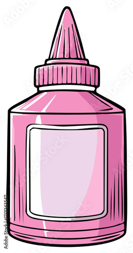 Pink Glue Bottle Illustration with Empty Label for DIY Craft Project Supply Element