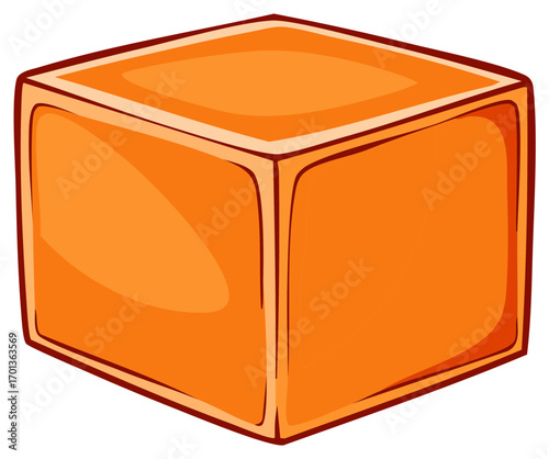 Stylized Orange Cube with Subtle Shading and Dark Outline