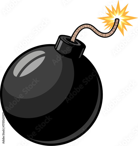 Vector art of cartoon bomb with a lit fuse