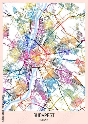 Wallpaper Mural Budapest Hungary City Map. downtown printable Landmarks print painting, travel art banner modern city, urban city art, background abstract Torontodigital.ca