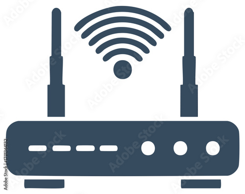 Wireless internet router with strong Wi-Fi signal icon for network connectivity
