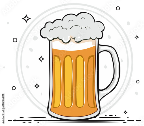 Frothy Beer in Cartoon Style Glass Mug for Festive Occasion Celebration