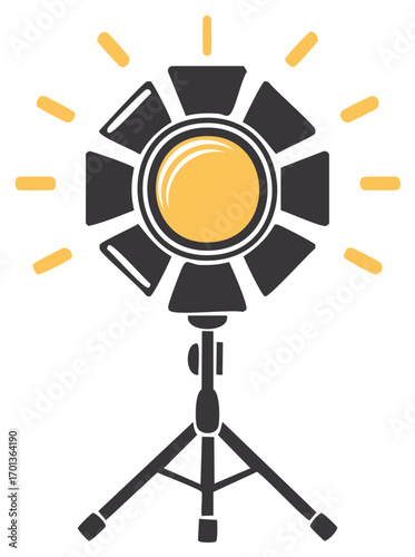 Studio Light on Stand Illustration, Film Production Lighting, Spotlight for Photography and Videography, Professional Equipment