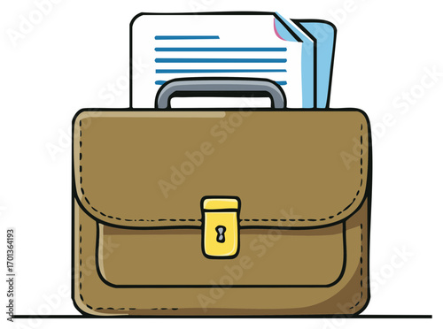Classic Brown Briefcase with Documents and Lock, Business Presentation, Financial Paperwork