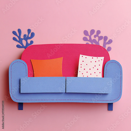 Pillow - An orange cushion on a turquoise sofa