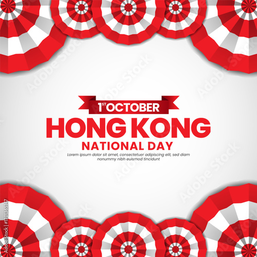 Hong kong national day square banner background with waving ribbon flag