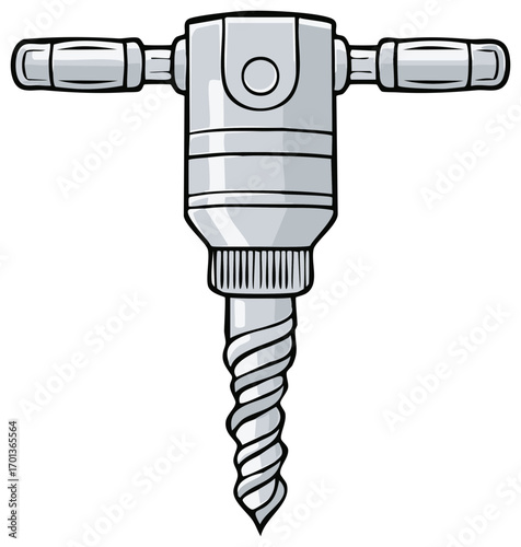 Vintage T-handle manual hand drill tool cartoon vector illustration