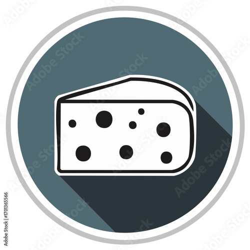 White Cheese Icon on Blue and White Circle with Shadow, Food and Dairy Product Illustration