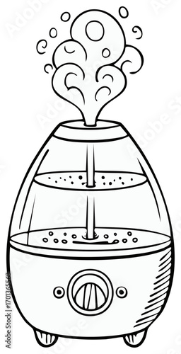 Humidifier Steaming Outlined Home Appliance Water Vapor Moisture Black and White
