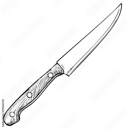 Vintage Illustration of a Carving Knife with Wood Handle, Culinary Tool