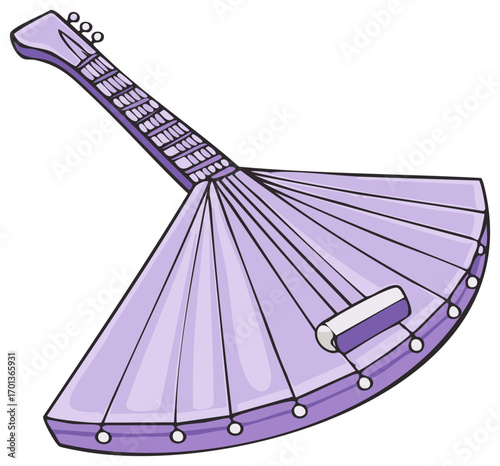 Illustration of a purple balalaika musical instrument with strings