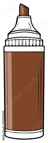 Brown highlighter pen with a white cap and beveled tip, artistic illustration