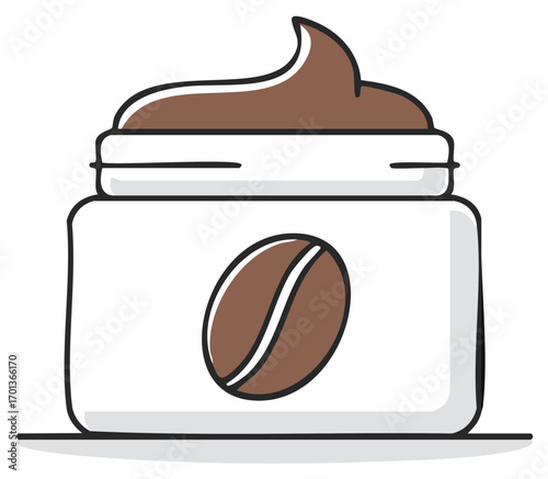 Jar of natural coffee body scrub or cosmetic cream vector icon illustration