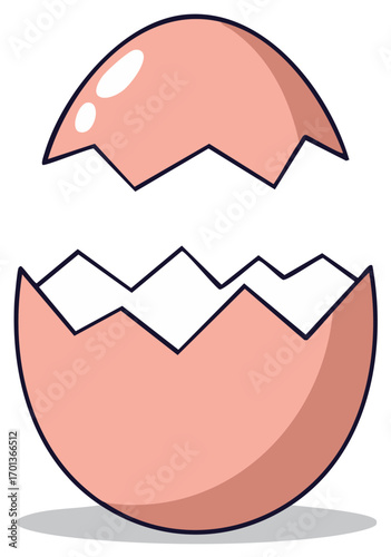 Open Egg Illustration A cartoon eggshell with a broken cracked top and bottom pieces