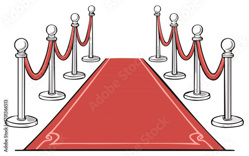 Cartoon style red carpet and stanchions, leading to an event, ceremony or premiere