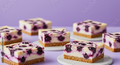 Wallpaper Mural Delicious Blueberry Cheesecake Squares with Swirls on a Light Purple Background Torontodigital.ca