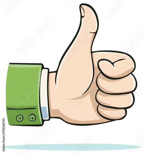 Cartoon hand showing positive thumbs up gesture expressing approval agreement success or satisfaction