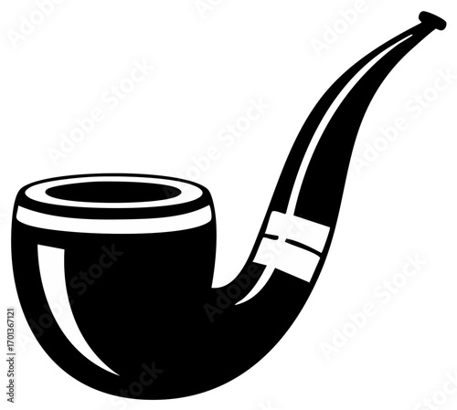 Black silhouette of a smoking pipe with a curved stem and wide bowl for tobacco
