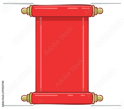 Elegant Red Scroll with Gold Accents, Vintage Style Decoration and Blank Space for Your Message