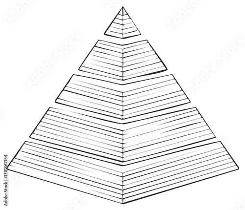 Diagram illustration of a layered pyramid structure, growth concept, linear art, simple chart outline