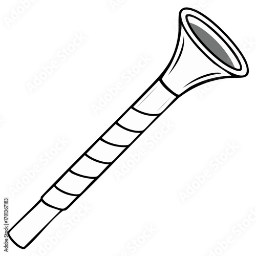 Isolated simple black and white line art illustration of a generic wind instrument