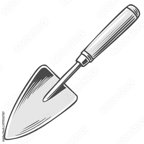 Vintage Style Gardening Trowel Hand Tool Illustration for Planting and Cultivation Design