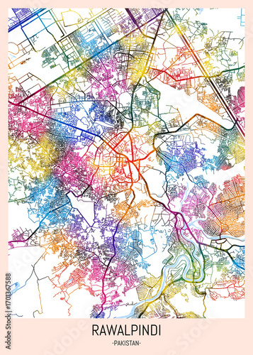 Wallpaper Mural Rawalpindi Pakistan City Map. downtown printable Landmarks print painting, travel art banner modern city, urban city art, background abstract Torontodigital.ca