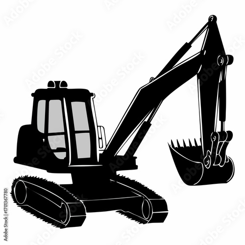 Vector Illustration of Modern Excavator on Tracks