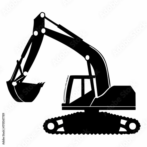 Silhouette Vector of Excavator with Bucket