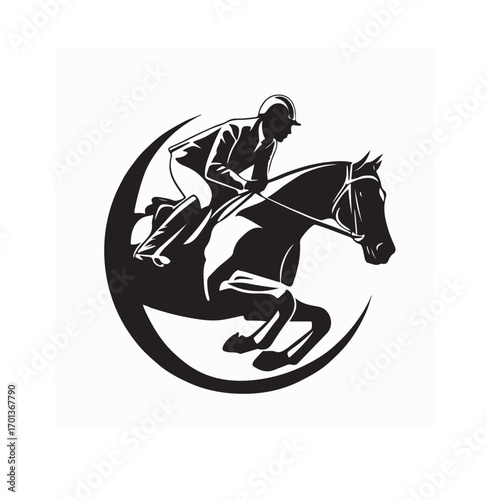 Equestrian Sport – Jockey Jumping with Horse Vector Illustration