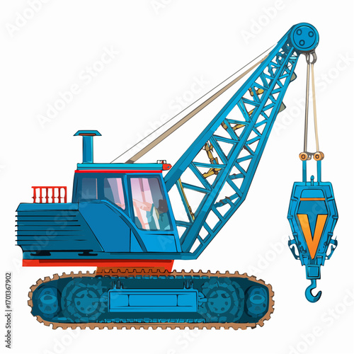 Vector Illustration of Blue Crawler Crane