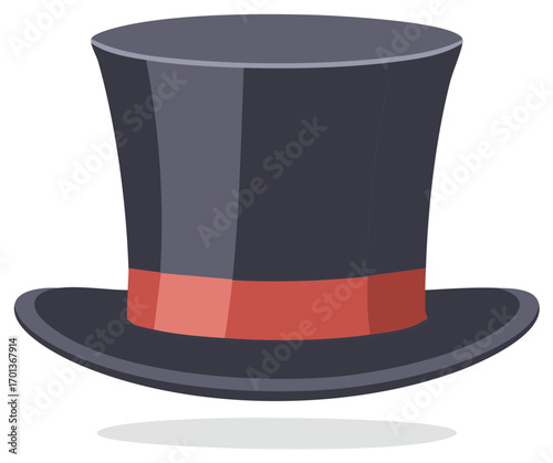 Classic Elegant Black Top Hat with Red Ribbon Formal Accessory Graphic Illustration