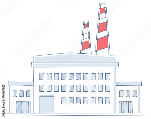 Industrial building with smokestacks representing manufacturing and production