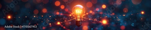 A lightbulb illuminates a network of glowing interconnected ideas, symbolizing innovation and creative brilliance  Bright, futuristic concepts are visually represented ,  potential,  future