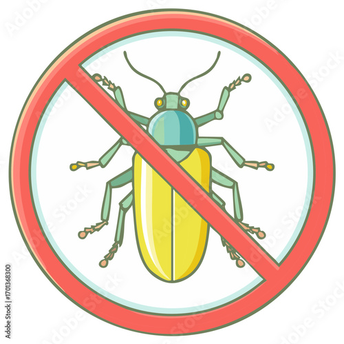 Insect Pest Control Prohibition Symbol with Yellow Beetle Illustration