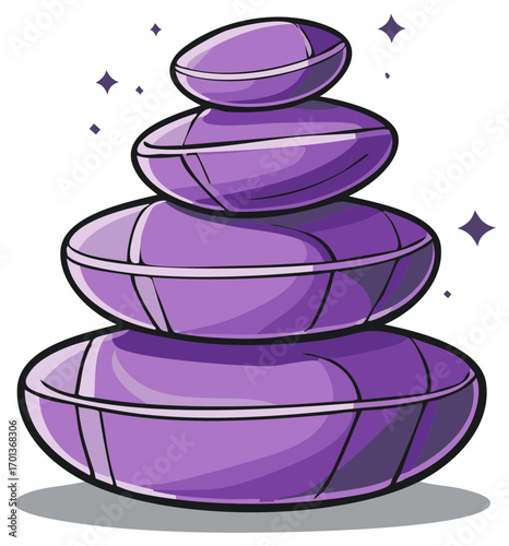 Stacked purple spa stones with sparkles, zen balance