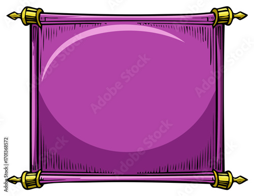 Empty Scroll with gold accents Illustration. Fantasy cartoon design, room for text